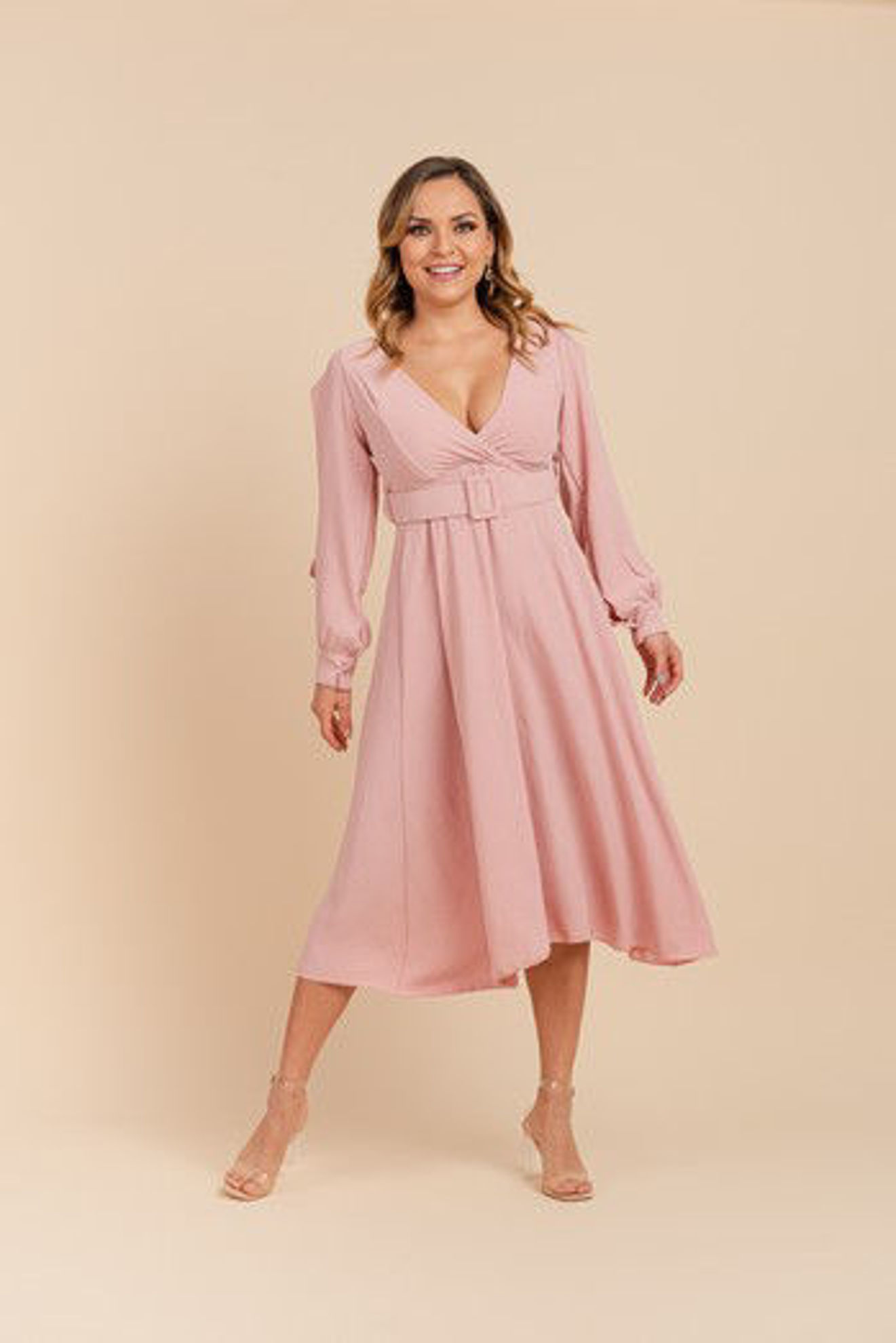 Imagen de Vestido Manga Larga Con Cinturon                                                     (Exclusivo Pagina)