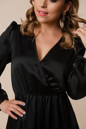 Imagen de Vestido Satín Manga Larga Cuello V      (Exclusivo Pagina)