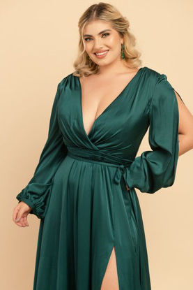 Imagen de Vestido Satin Manga Larga, Falda Amplia     (Exclusivo Pagina)