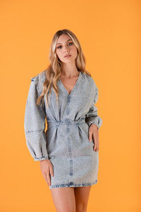 Imagen de Vestido Denim Cuello V Mangas Anchas                                 (Exclusivo Pagina)