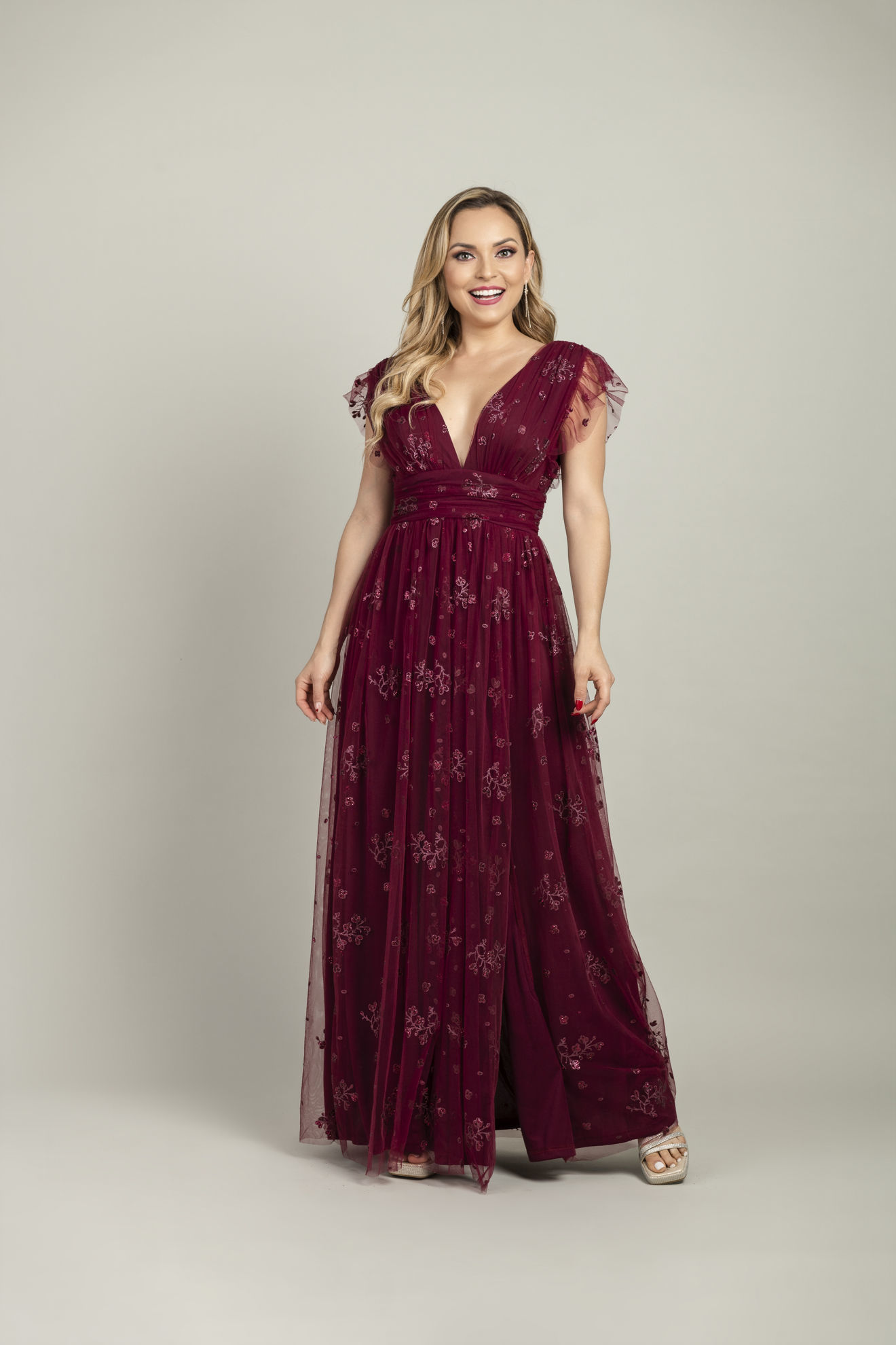 Imagen de Maxi Dress Tull Brillo Cuello V Profundo