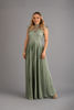 Imagen de Vestido Cuello Alto, Blusa Encaje, Falda Plisada