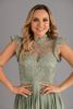 Imagen de Vestido Cuello Alto, Blusa Encaje, Falda Plisada     (Exclusivo Pagina)