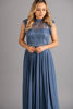 Imagen de Vestido Cuello Alto, Blusa Encaje, Falda Plisada