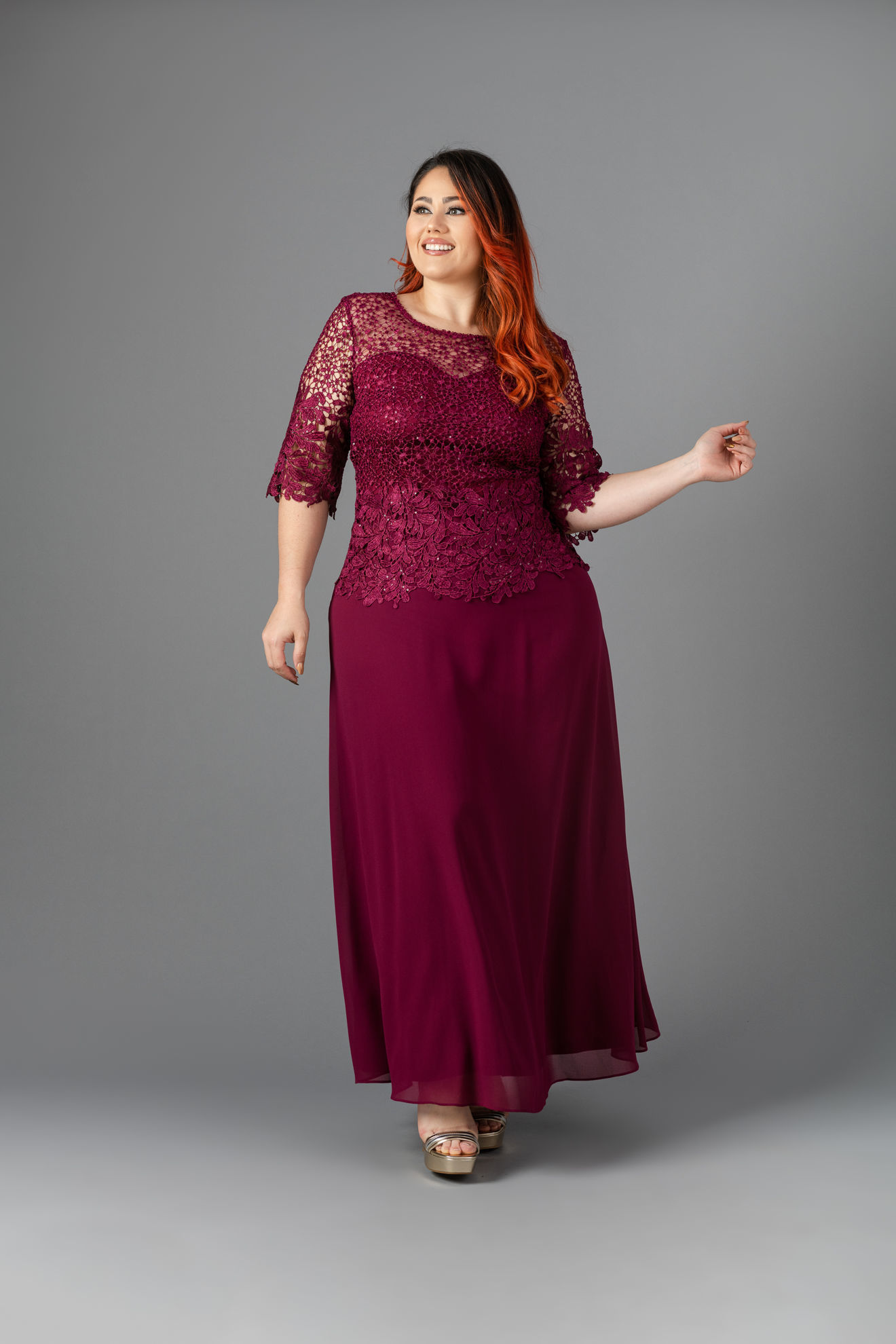 Imagen de Maxi Dress Blusa Encaje Manga Manga 3/4