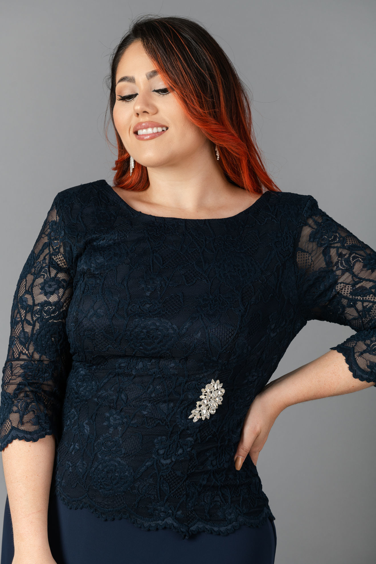 Imagen de Maxi Dress Blusa Encaje, Prendedor Plateado