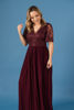Imagen de Maxi Dress Cuello V Blusa Encaje, Falda Plisada