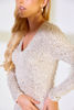 Imagen de Vestido Lentejuelas, Perlas, Cuello V, Estilo Lapiz