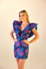 Imagen de Vestido Estampado Vuelo Mangas Escote Profundo, Tela Jacquard