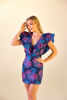 Imagen de Vestido Estampado Vuelo Mangas Escote Profundo, Tela Jacquard