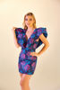 Imagen de Vestido Estampado Vuelo Mangas Escote Profundo, Tela Jacquard