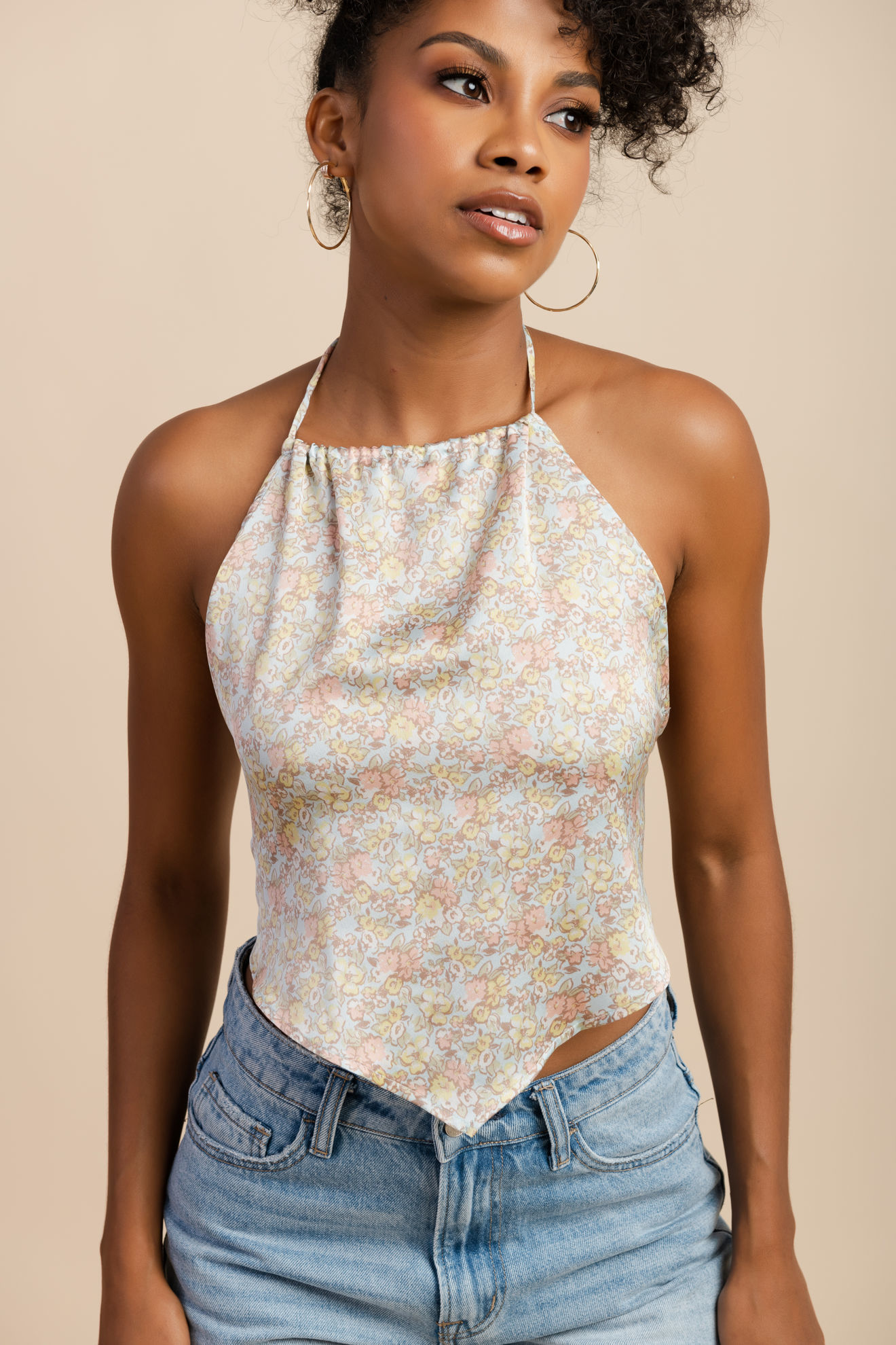 Imagen de Crop Top En Satin Print Florecitas       (Exclusivo Pagina)