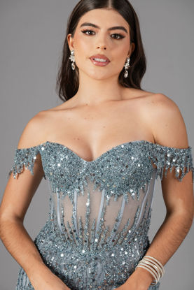 Imagen de Maxi Dress Lentejuelas, Off Shoulder, Abertura Falda