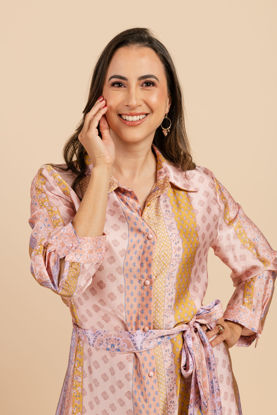 Imagen de Vestido Manga larga, En Satin Estampado     (Exclusivo Pagina)