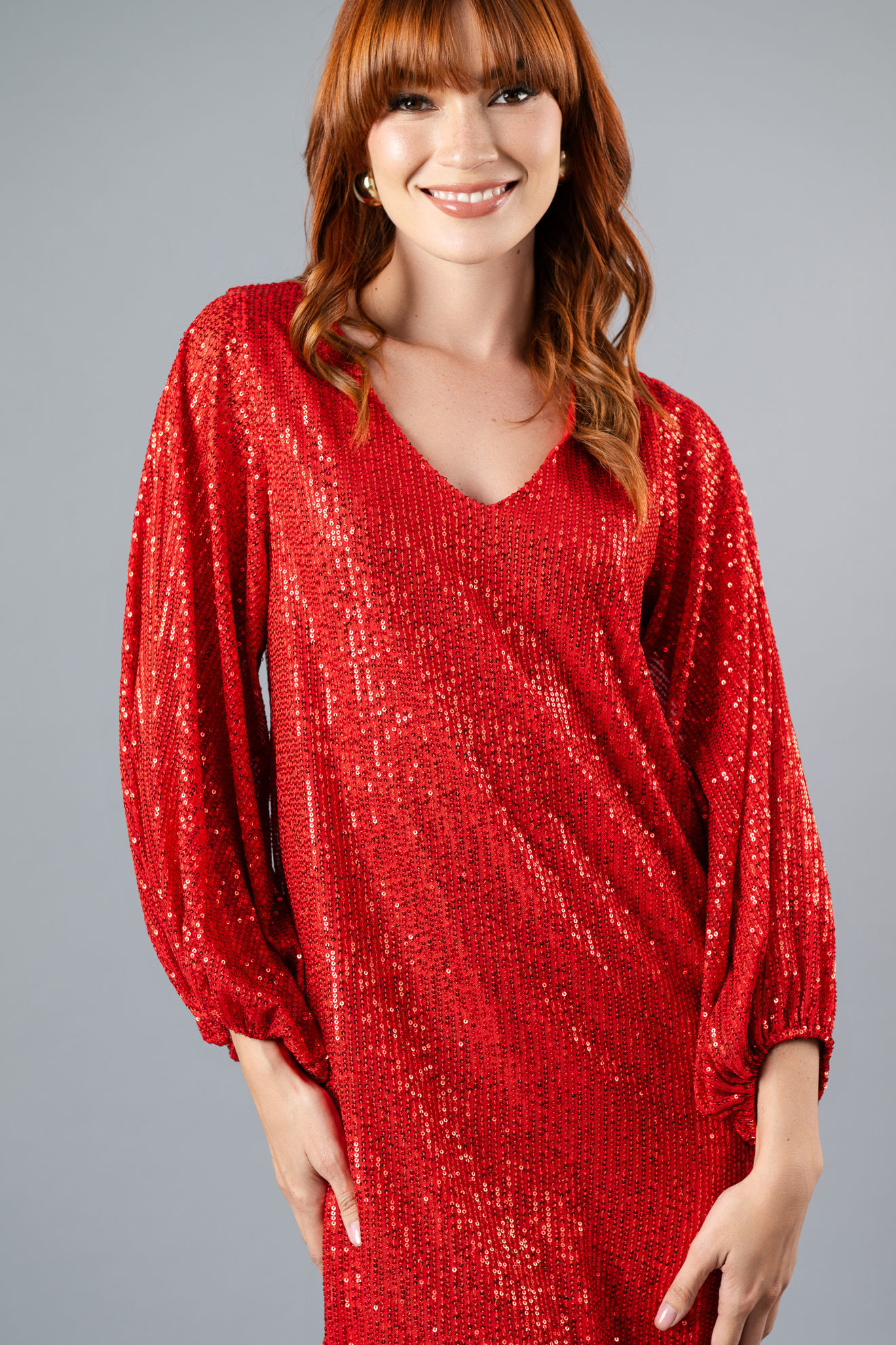 Imagen de Vestido Lentejuelas Cuello V     (Exclusivo Pagina)