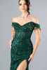 Imagen de Maxi Dress Lentejuelas, Off Shoulder, Abertura Falda