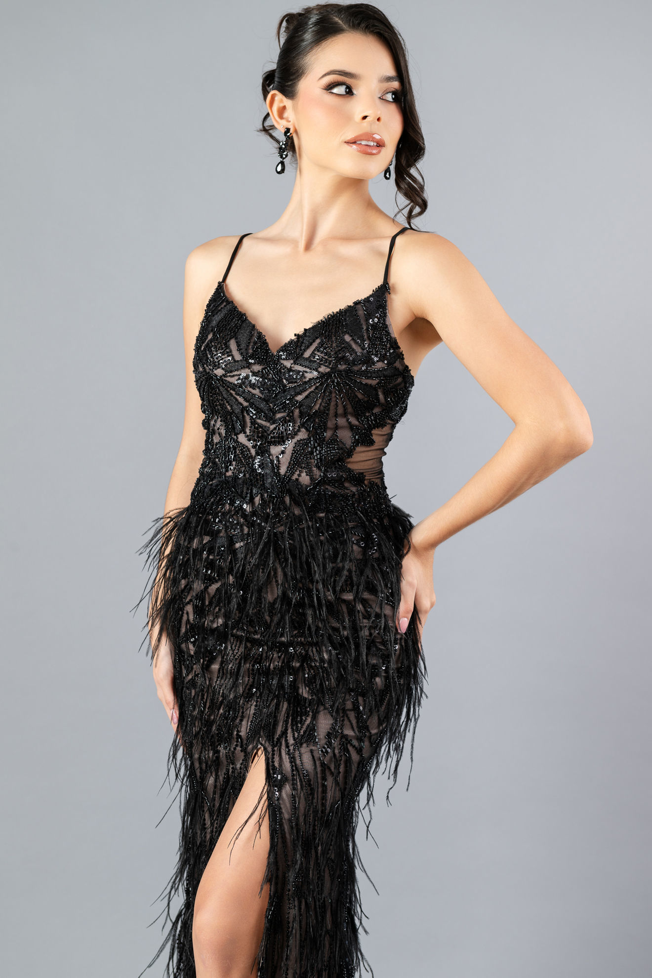 Imagen de Maxi Dress Tirante Lentejuelas Plumas