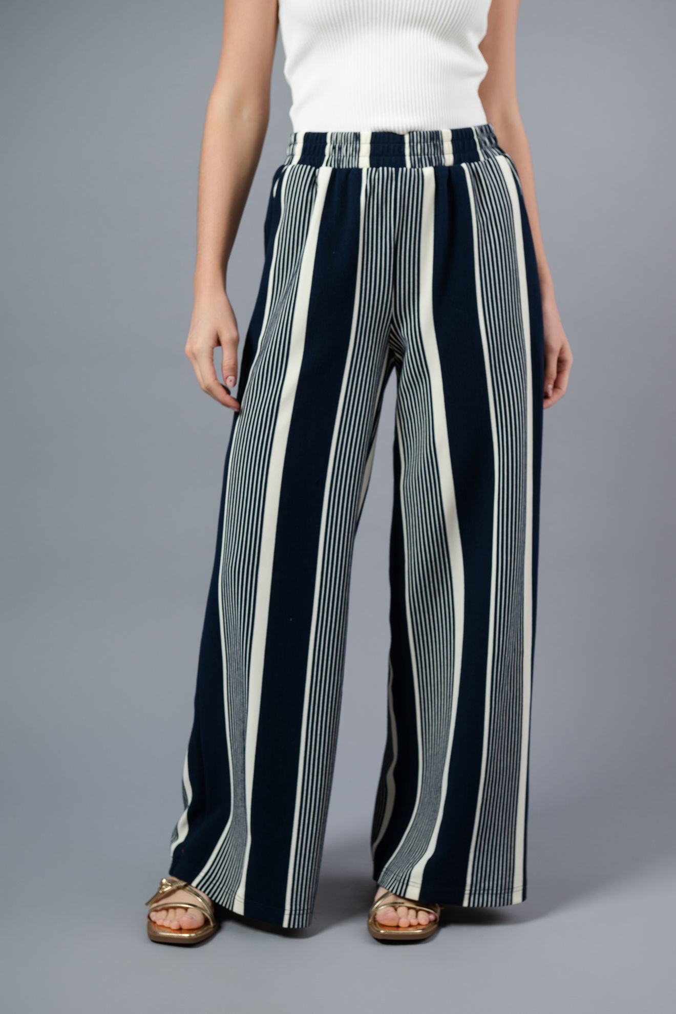 Imagen de Pantalon En Rayas Pierna Recta, Elastico Cintura     ( Exclusivo Pagina)