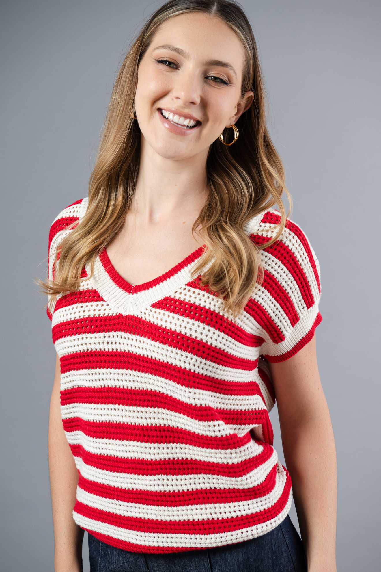 Imagen de Blusa Tejida En Rayas Cuello V
