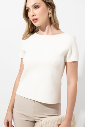 Imagen de Blusa Tejida Manga Corta, Detalle Perlas Cuello