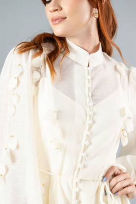 Imagen de Vestido Manga Larga, Botones Forrados, Cuello Chino