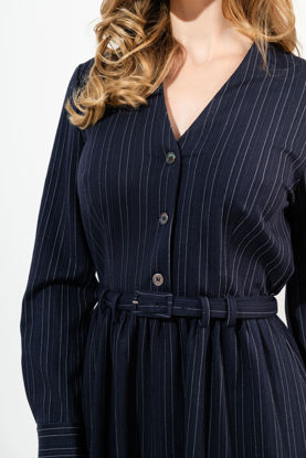 Imagen de Vestido Manga Larga En Estampado Rayas, Cuello V. Botones, Con Cinturon