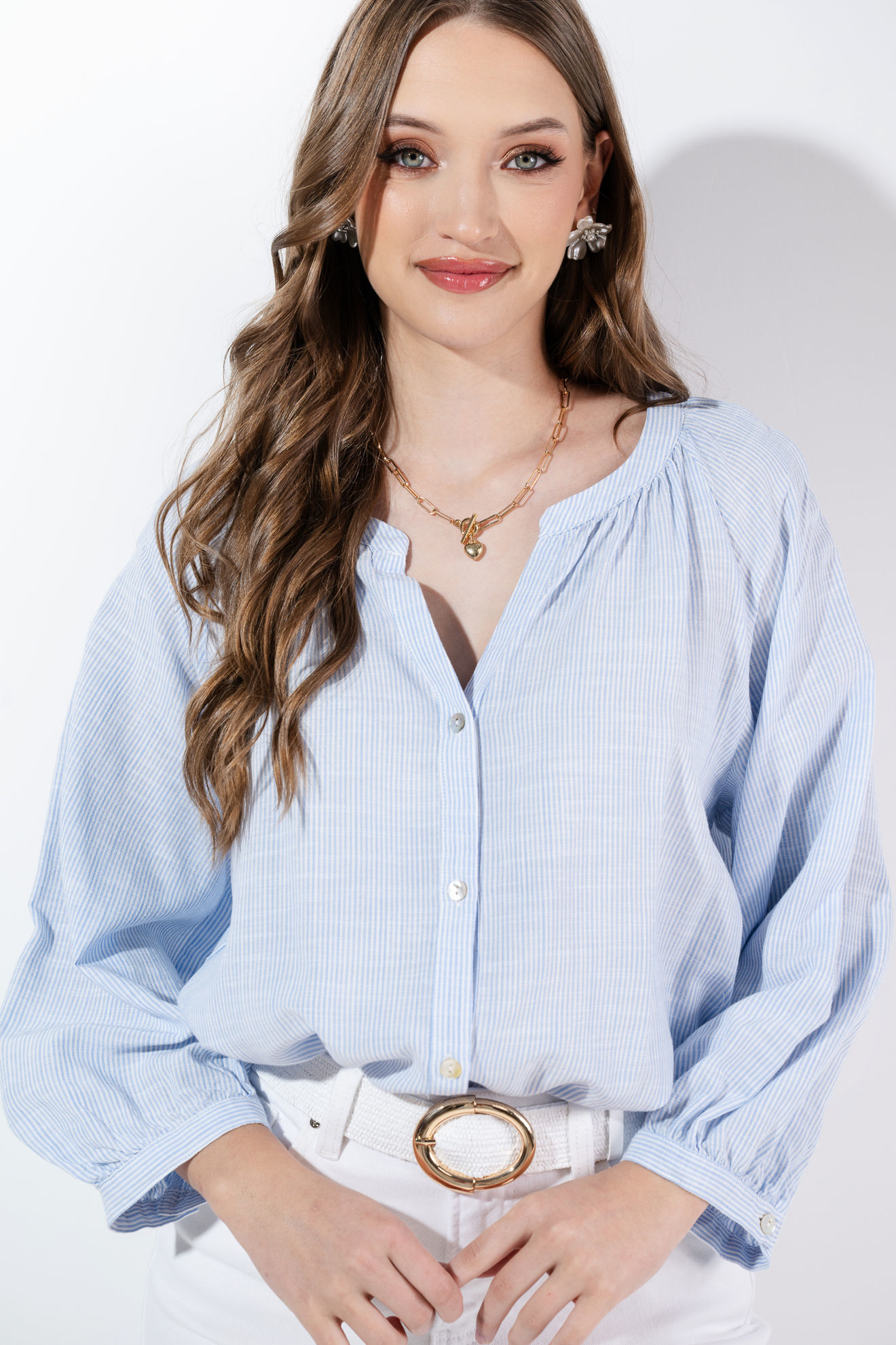 Imagen de Blusa En Rayitas Manga 3/4, Botones  ( Exclusiva Pagina)