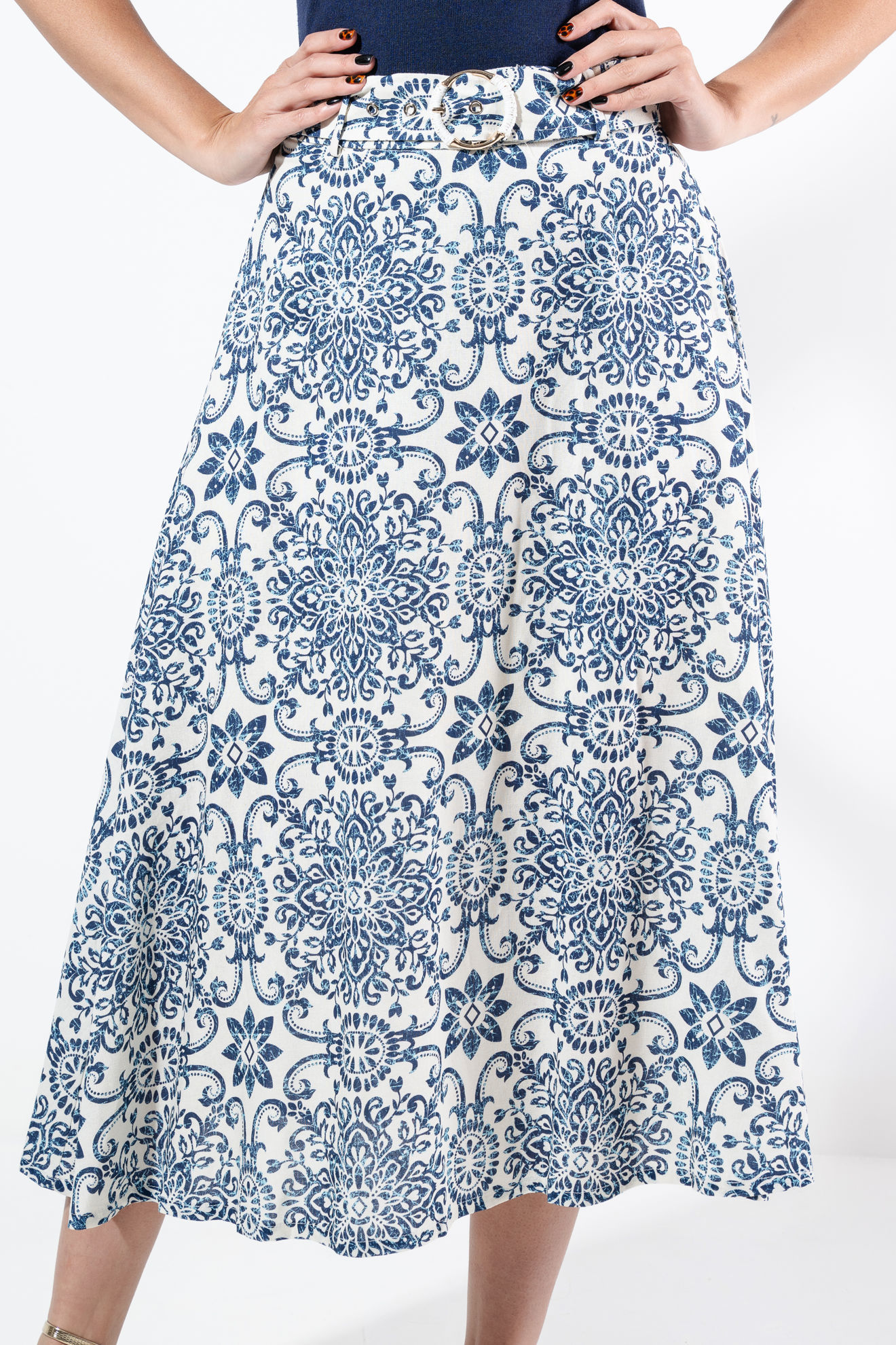 Imagen de Falda Estampada Linea A Con Cinturon