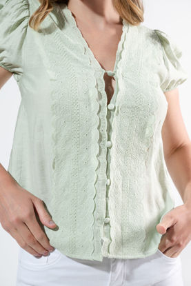 Imagen de Blusa Cuello V Bordado Frente Manga Corta