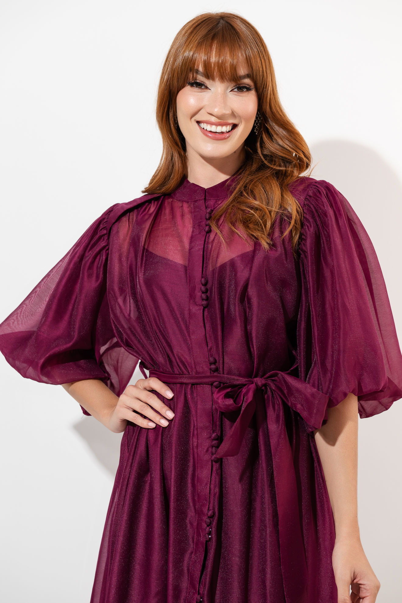 Imagen de Vestido Cuello Chino Con Mangas Abuchonadas